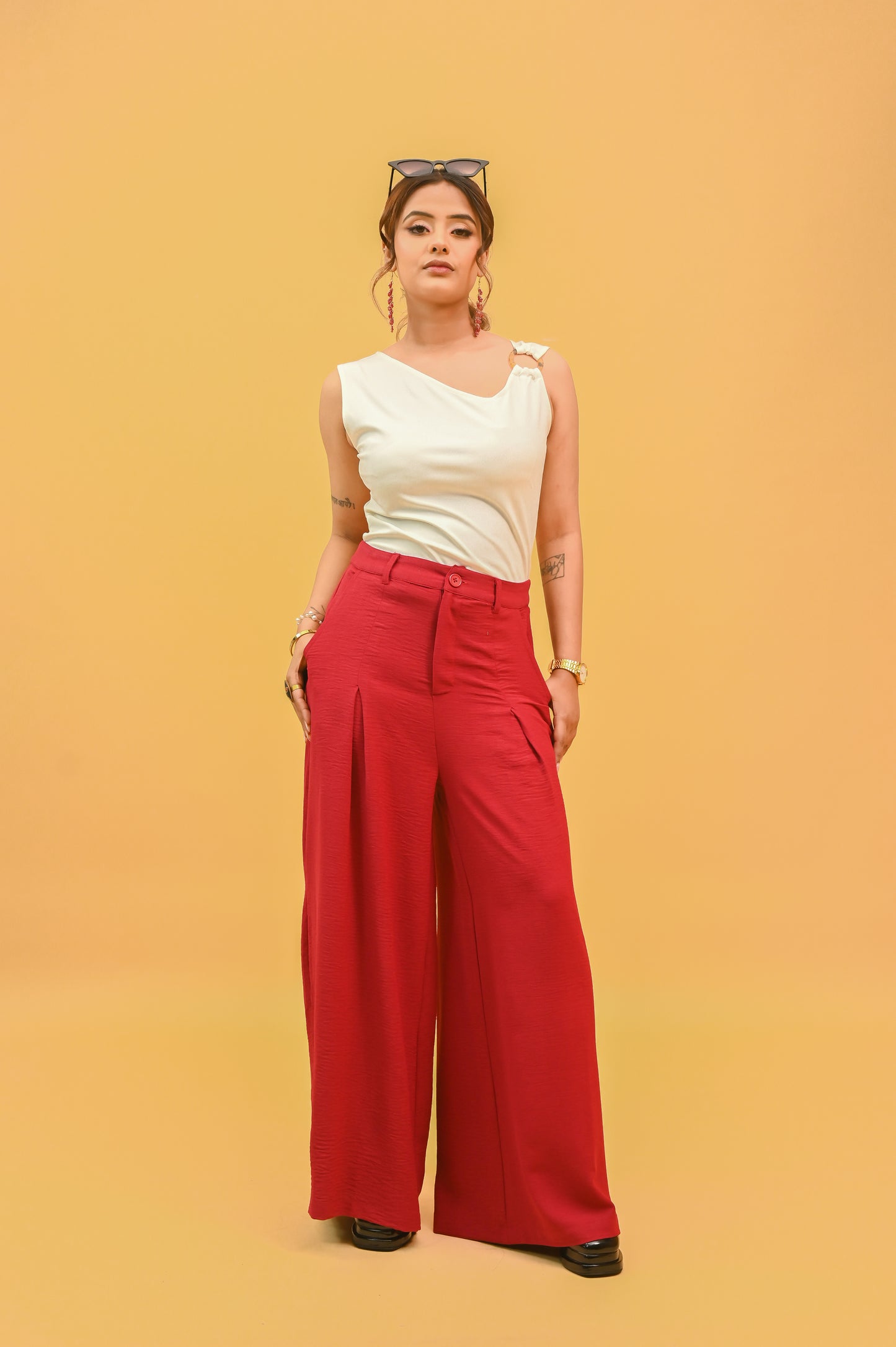 Maroon Front-Pleated Trousers