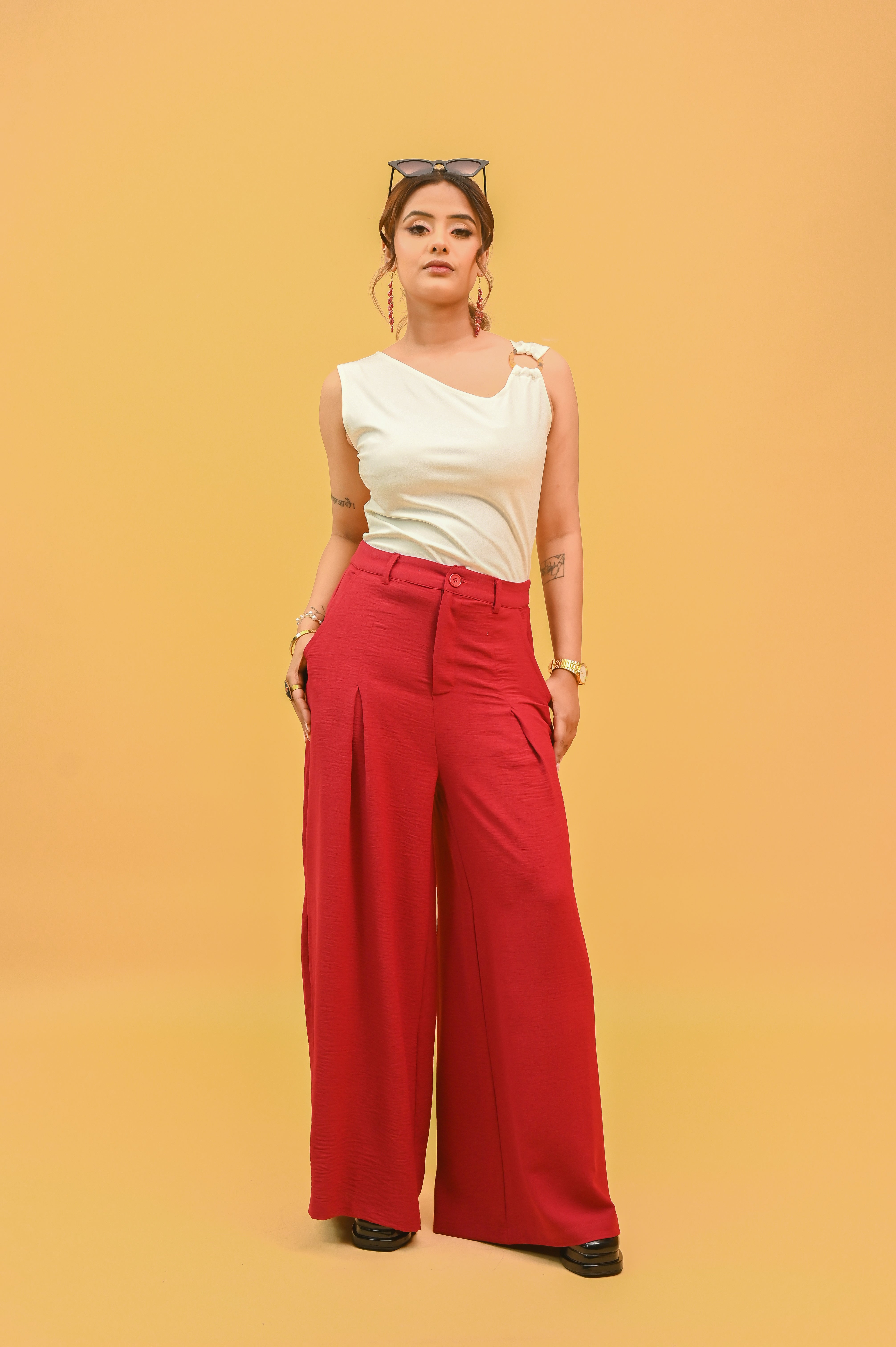 Maroon Front-Pleated Trousers