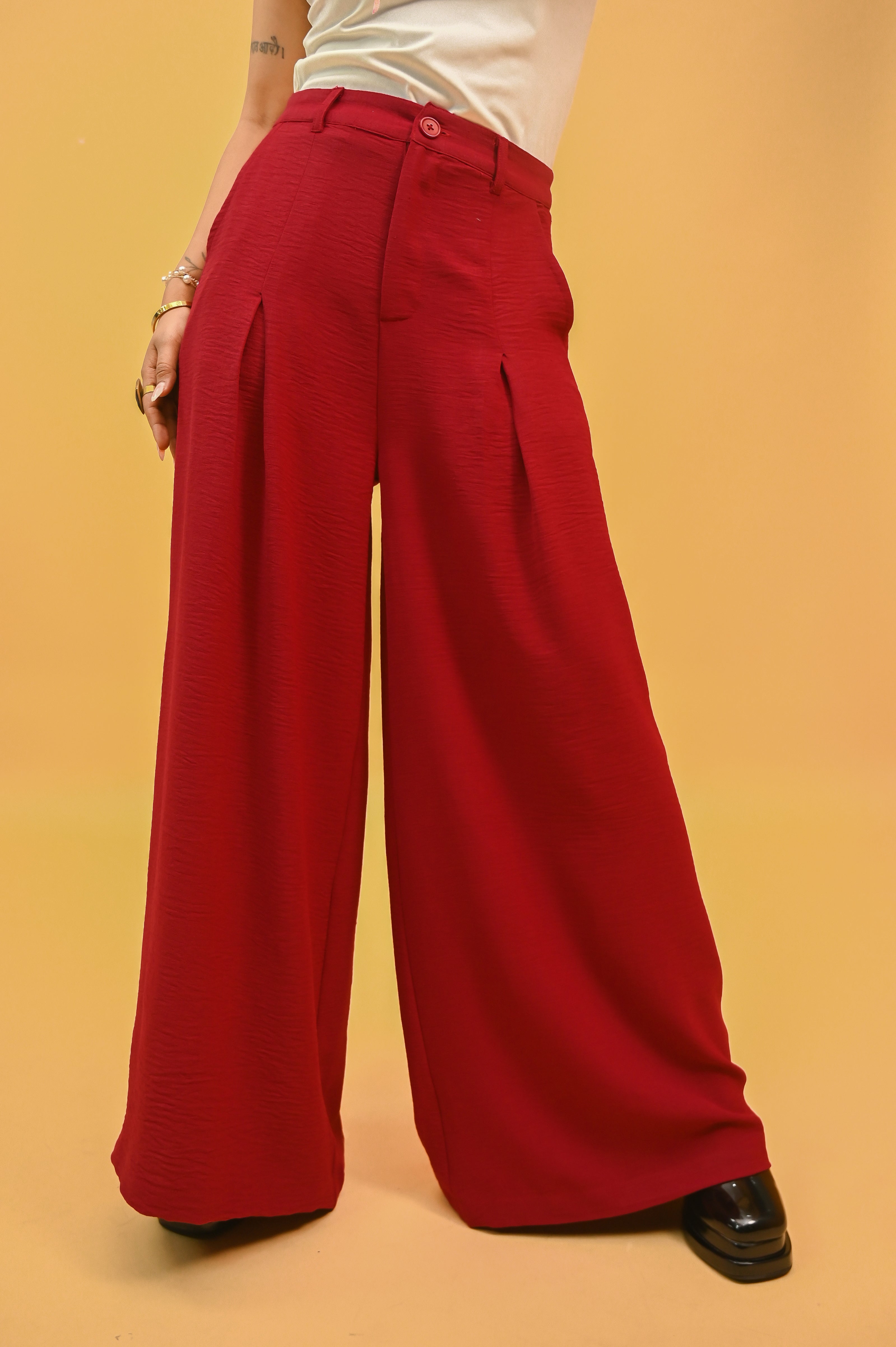 Maroon Front-Pleated Trousers