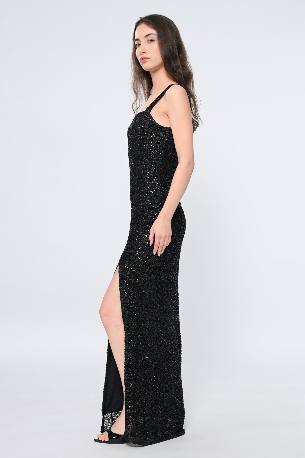 Noire Sequin High Slit Maxi Dress