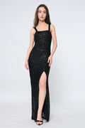 Noire Sequin High Slit Maxi Dress