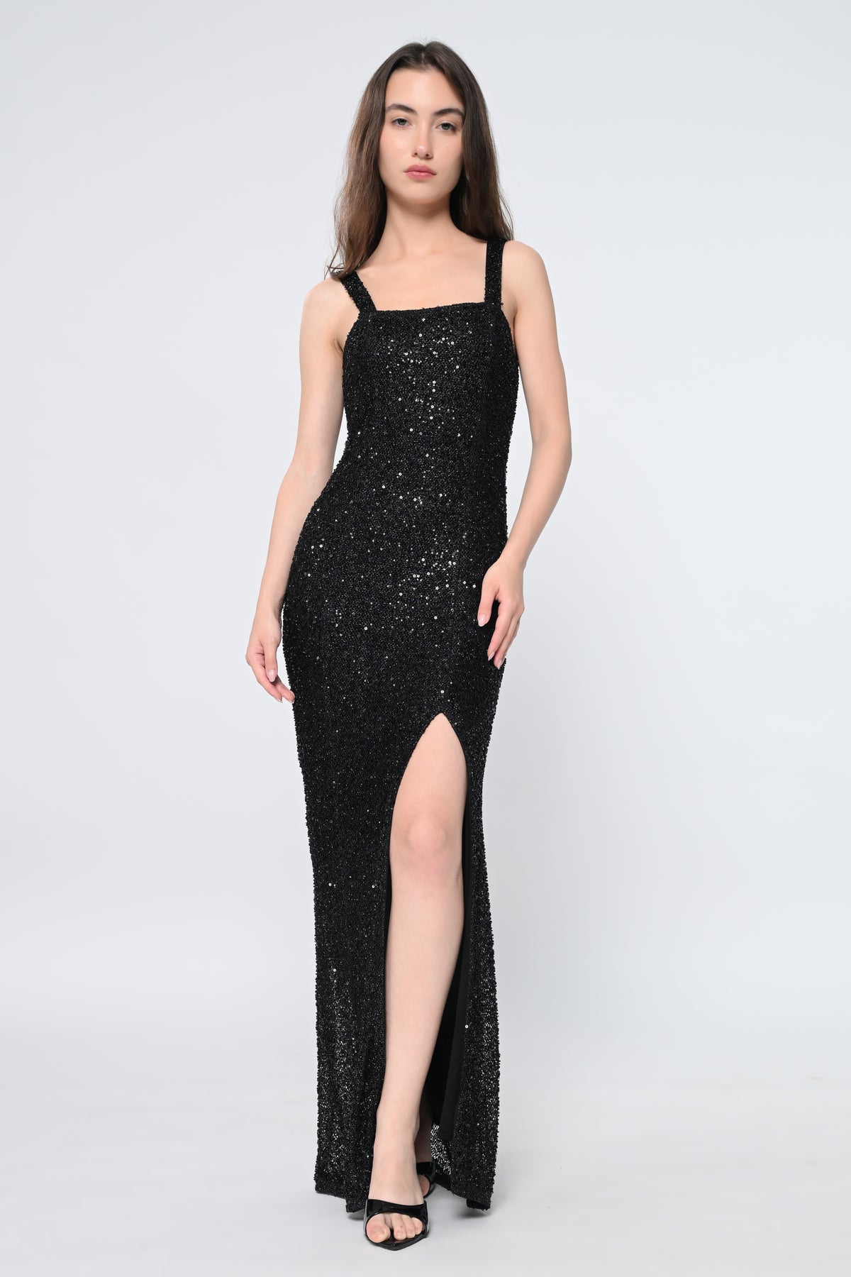 Noire Sequin High Slit Maxi Dress