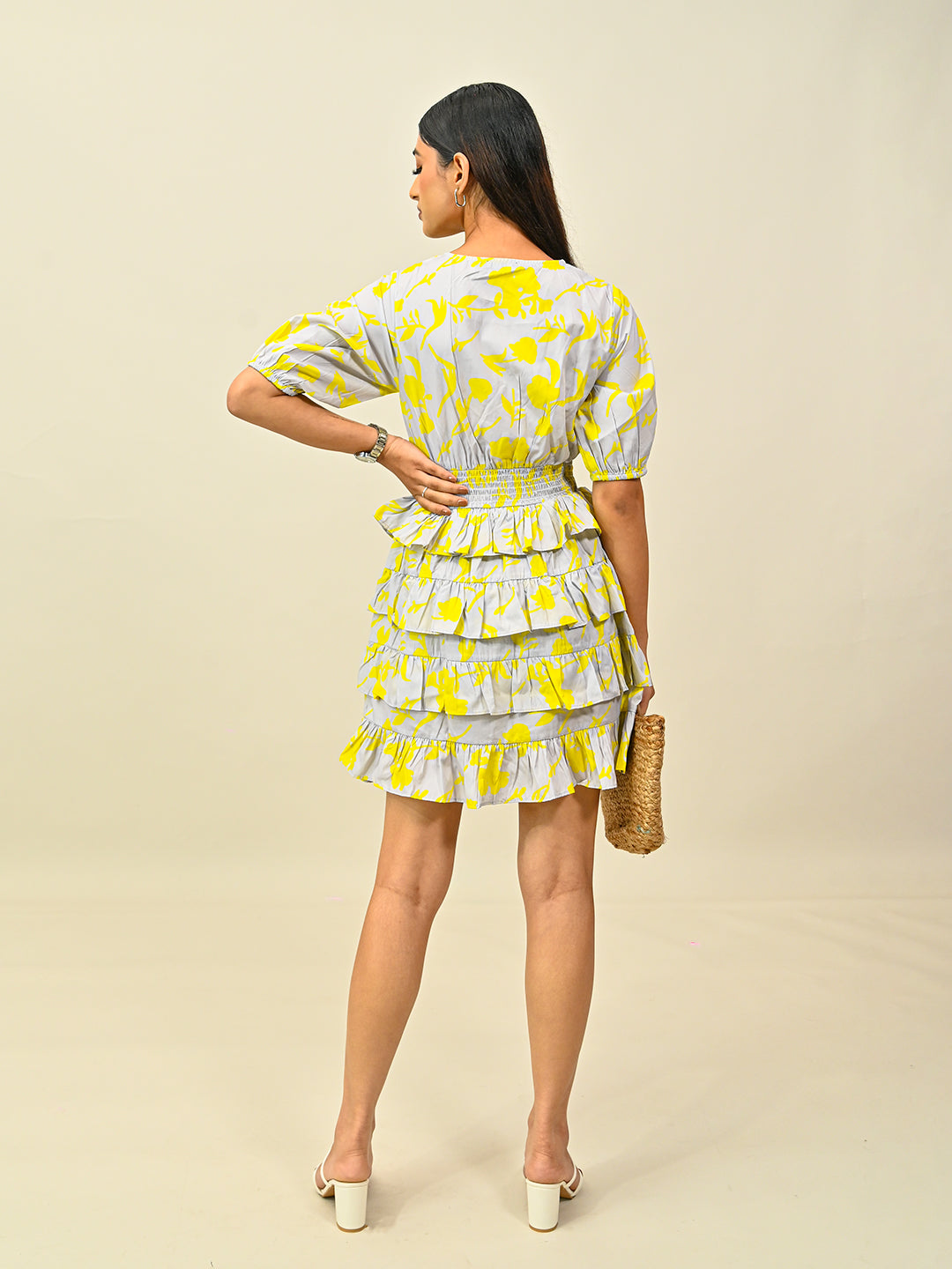 Grey Printed Frill Dress