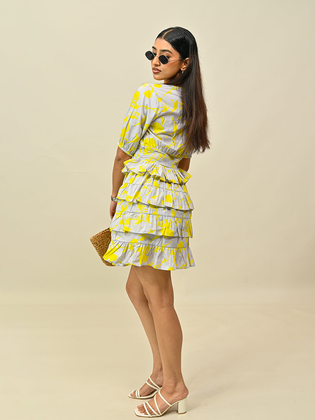 Grey Printed Frill Dress