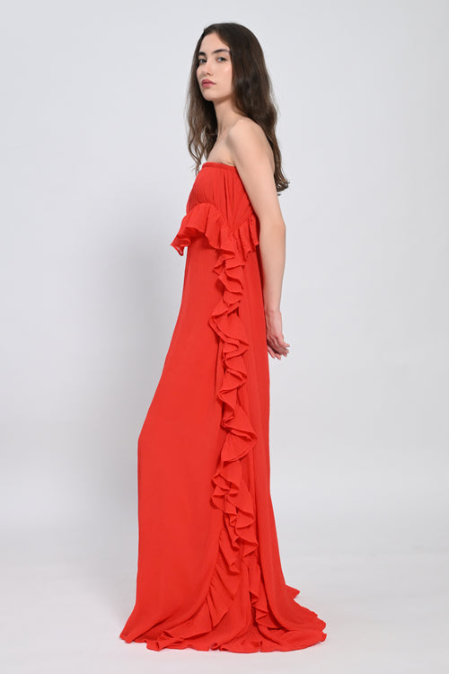 Coral Ruffle Maxi Dress