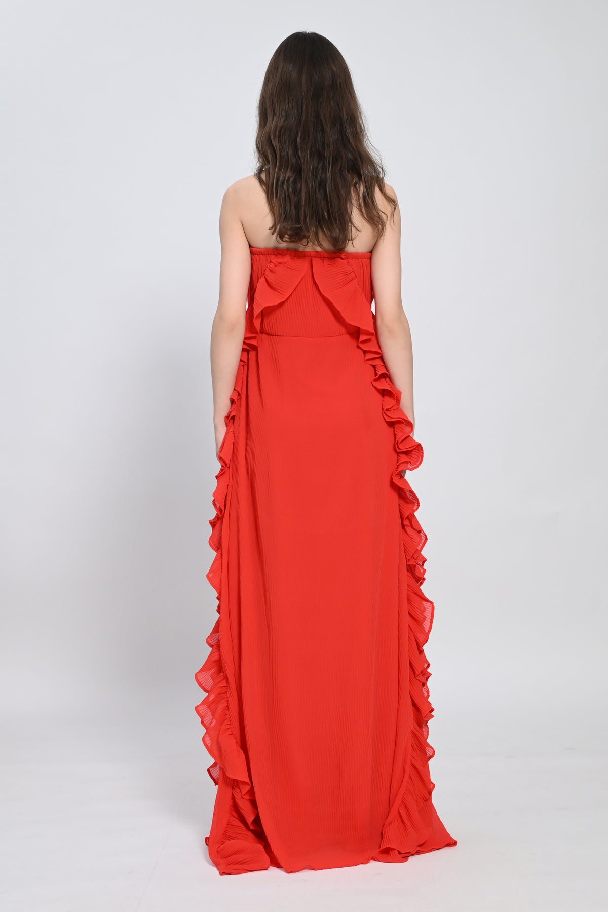 Coral Ruffle Maxi Dress