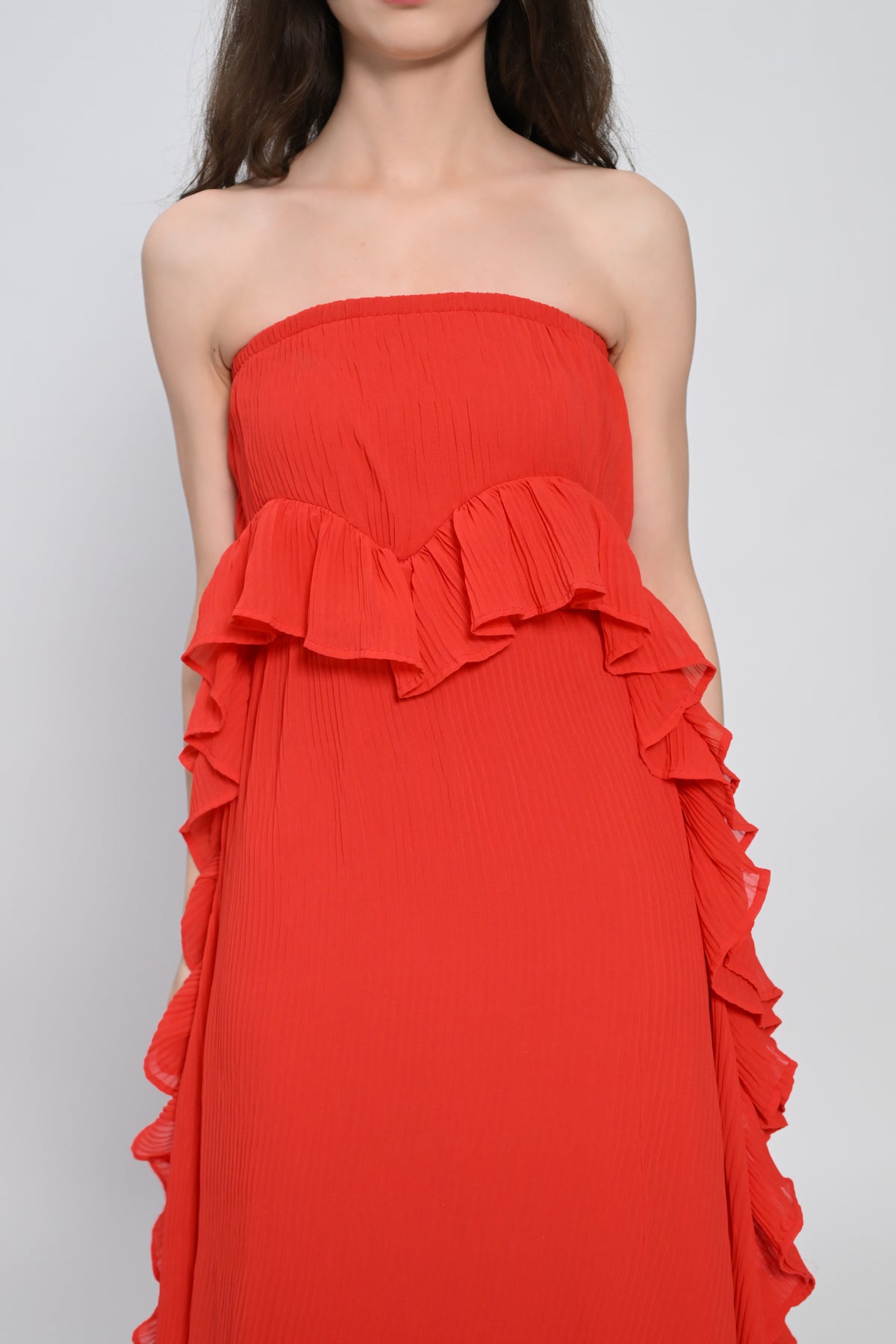 Coral Ruffle Maxi Dress