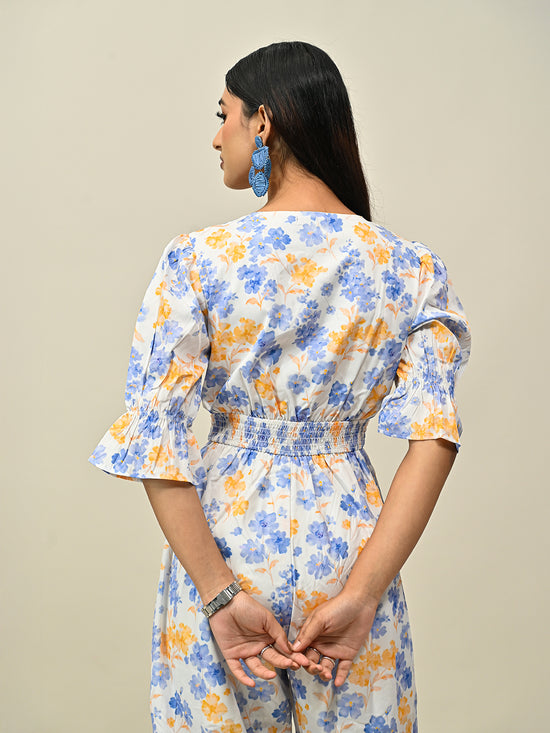 Blue Printed Jumpsuit