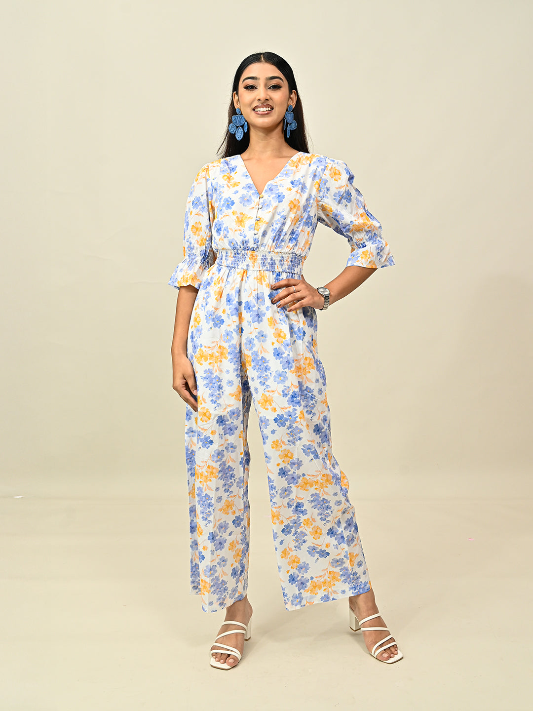 Blue Printed Jumpsuit