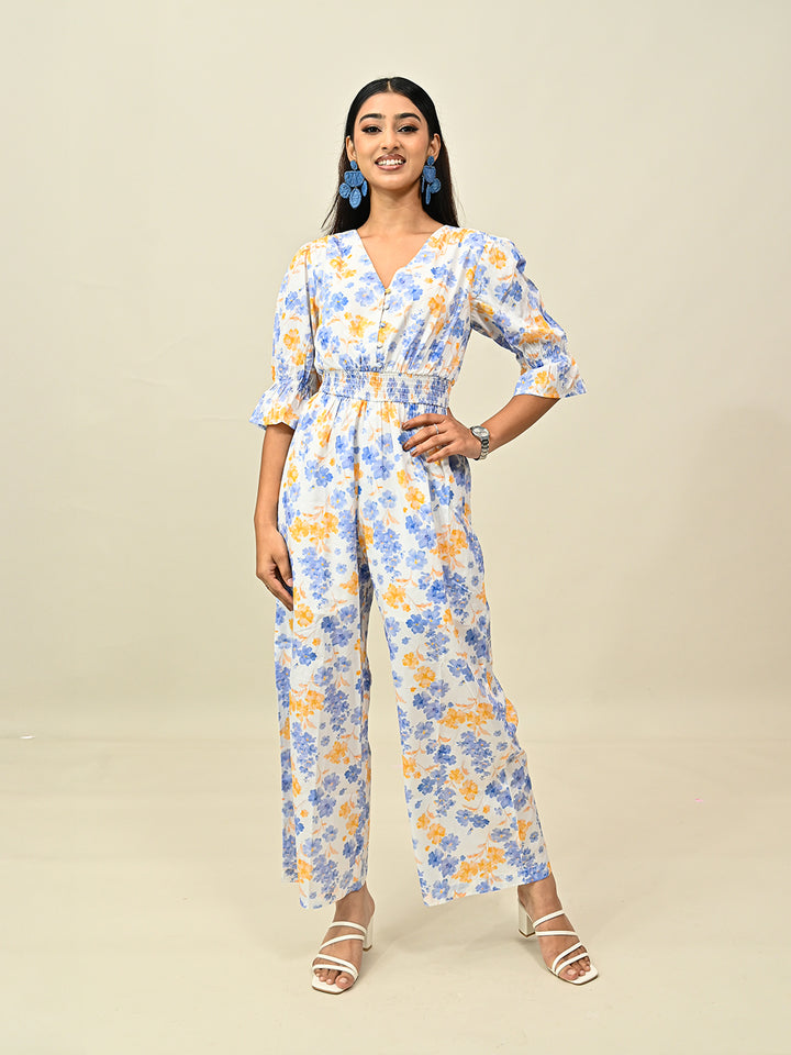 Blue Printed Jumpsuit