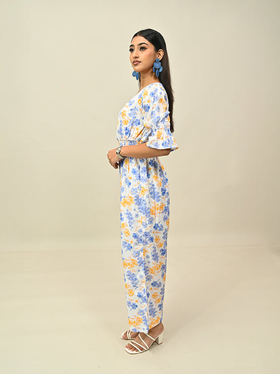 Blue Printed Jumpsuit