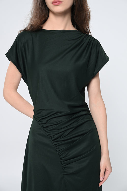 Midnight Green Ruched Midi Dress