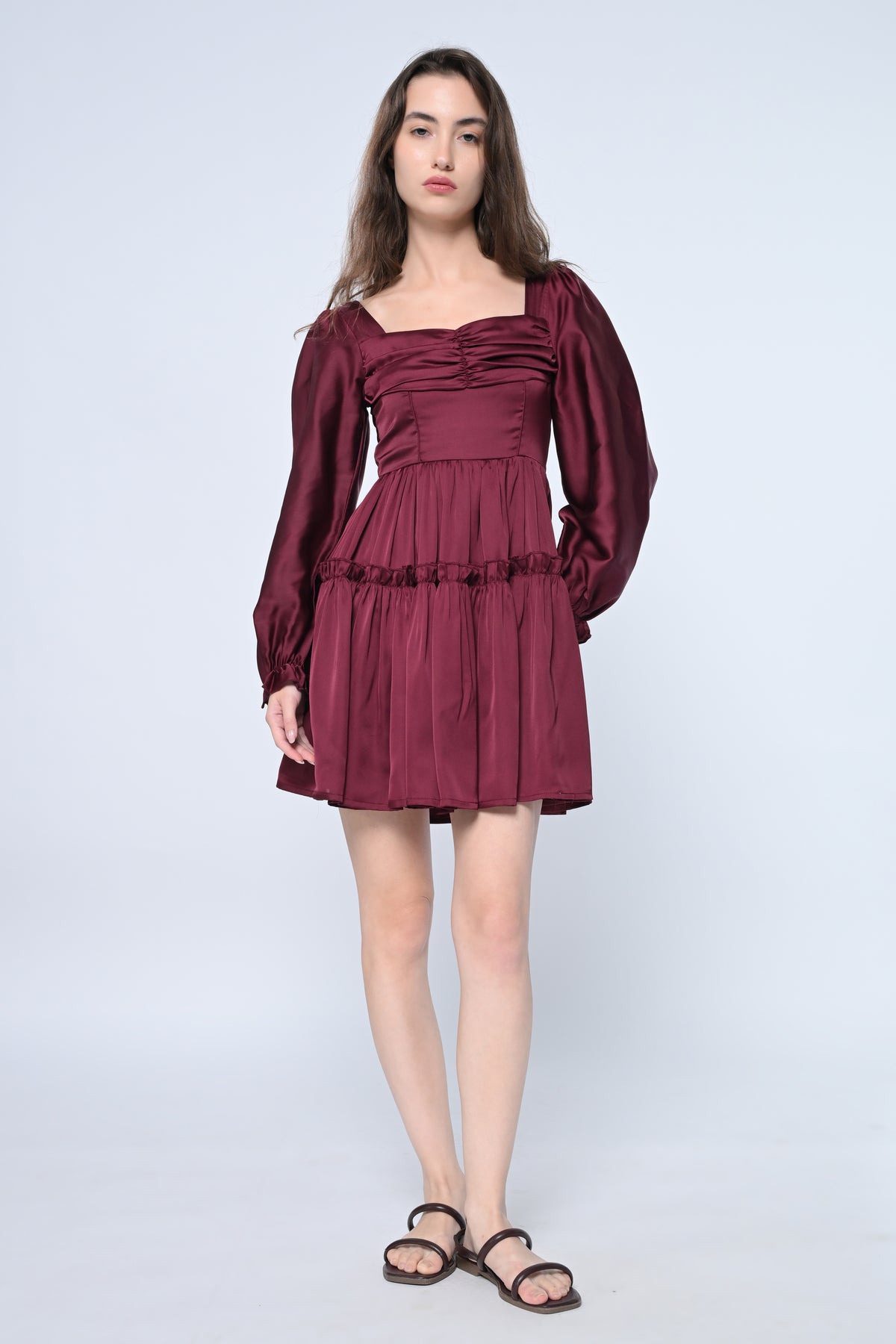 Maroon Tiered Ruffle Dress