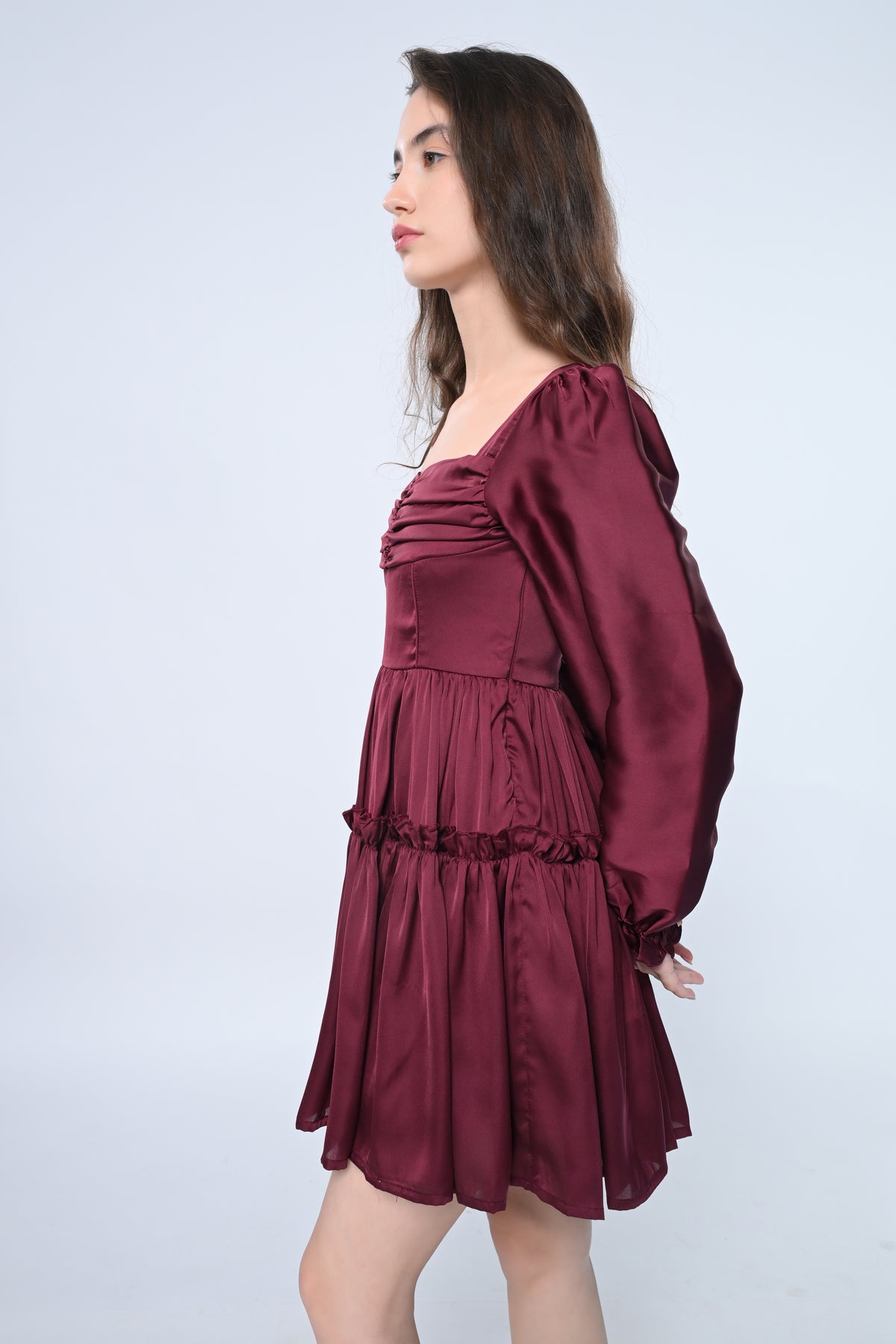 Maroon Tiered Ruffle Dress