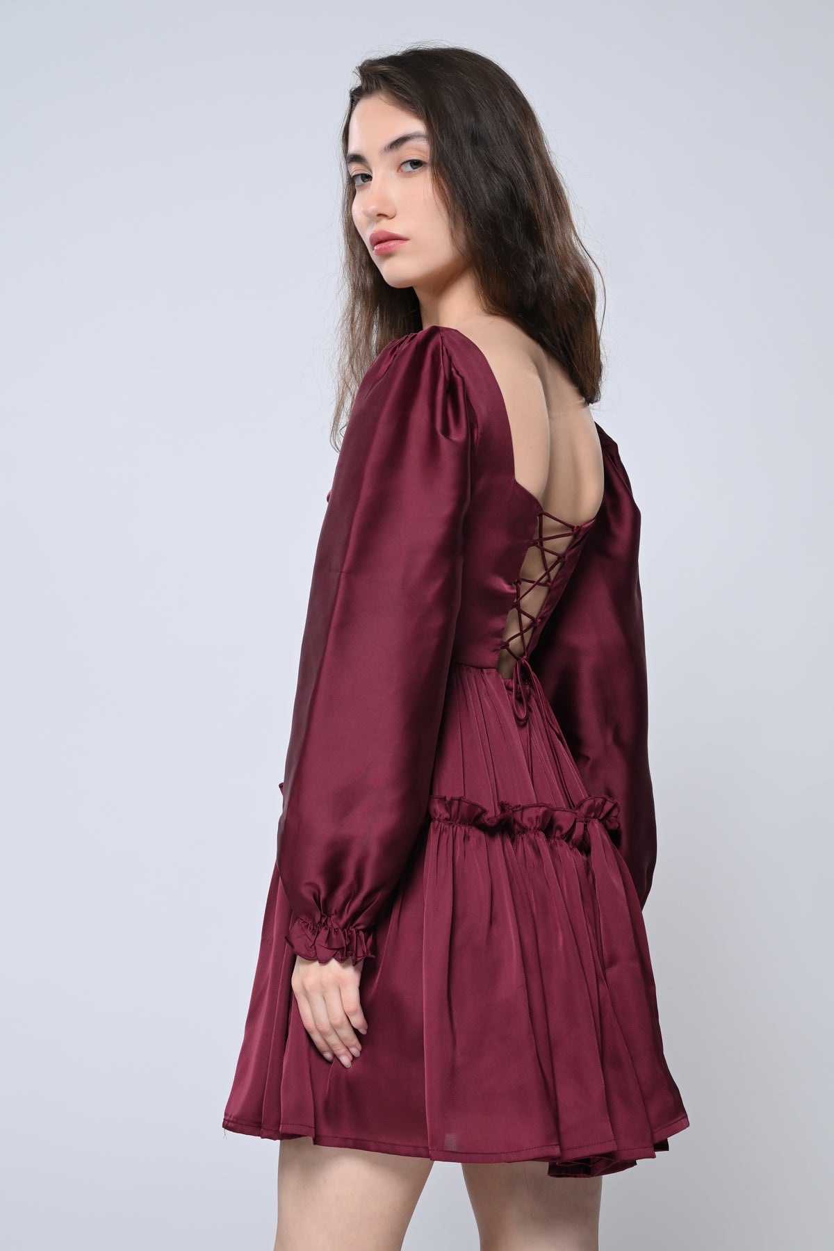 Maroon Tiered Ruffle Dress