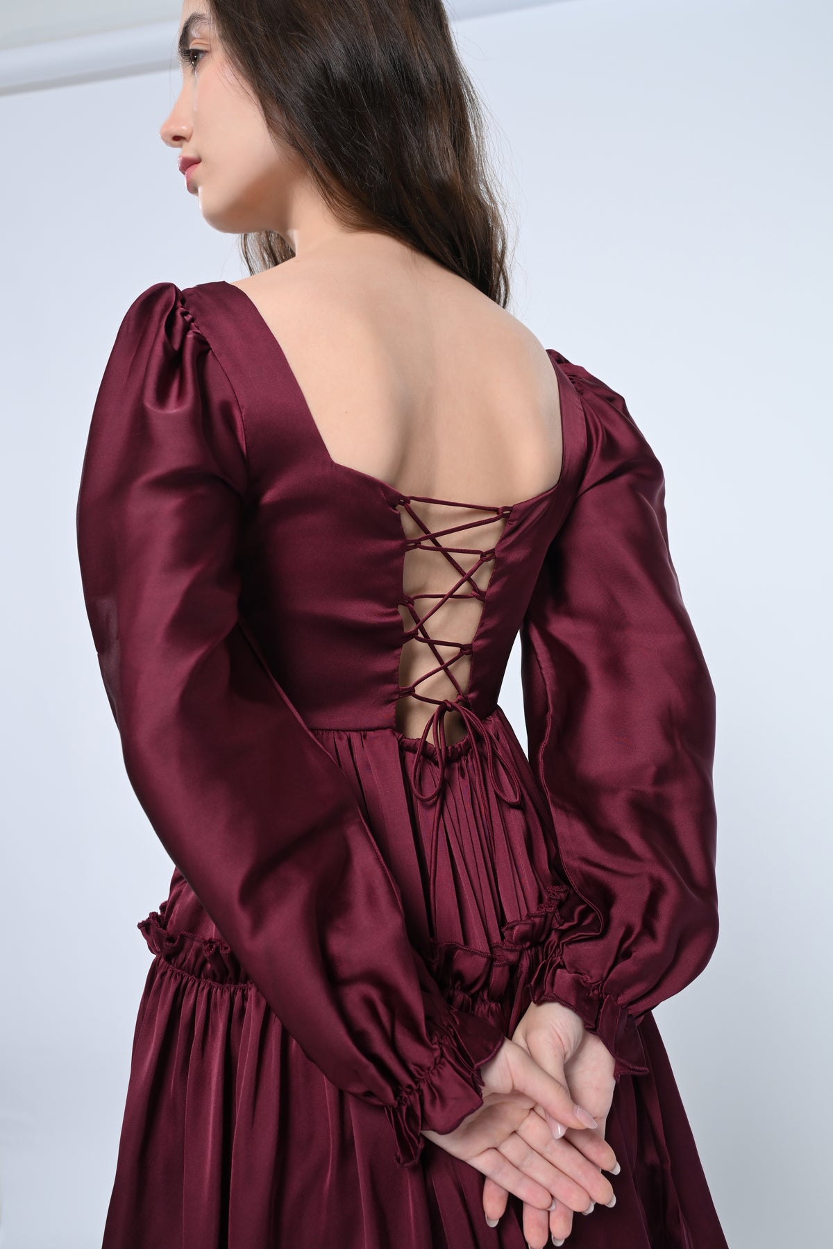 Maroon Tiered Ruffle Dress