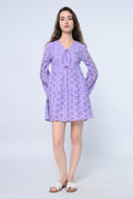 Lavender Schiffli Sleeve Mini Dress