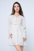 White Schiffli Sleeve Mini Dress
