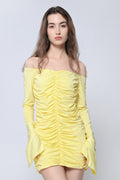 Yellow Ruched Bodycon Mini Dress