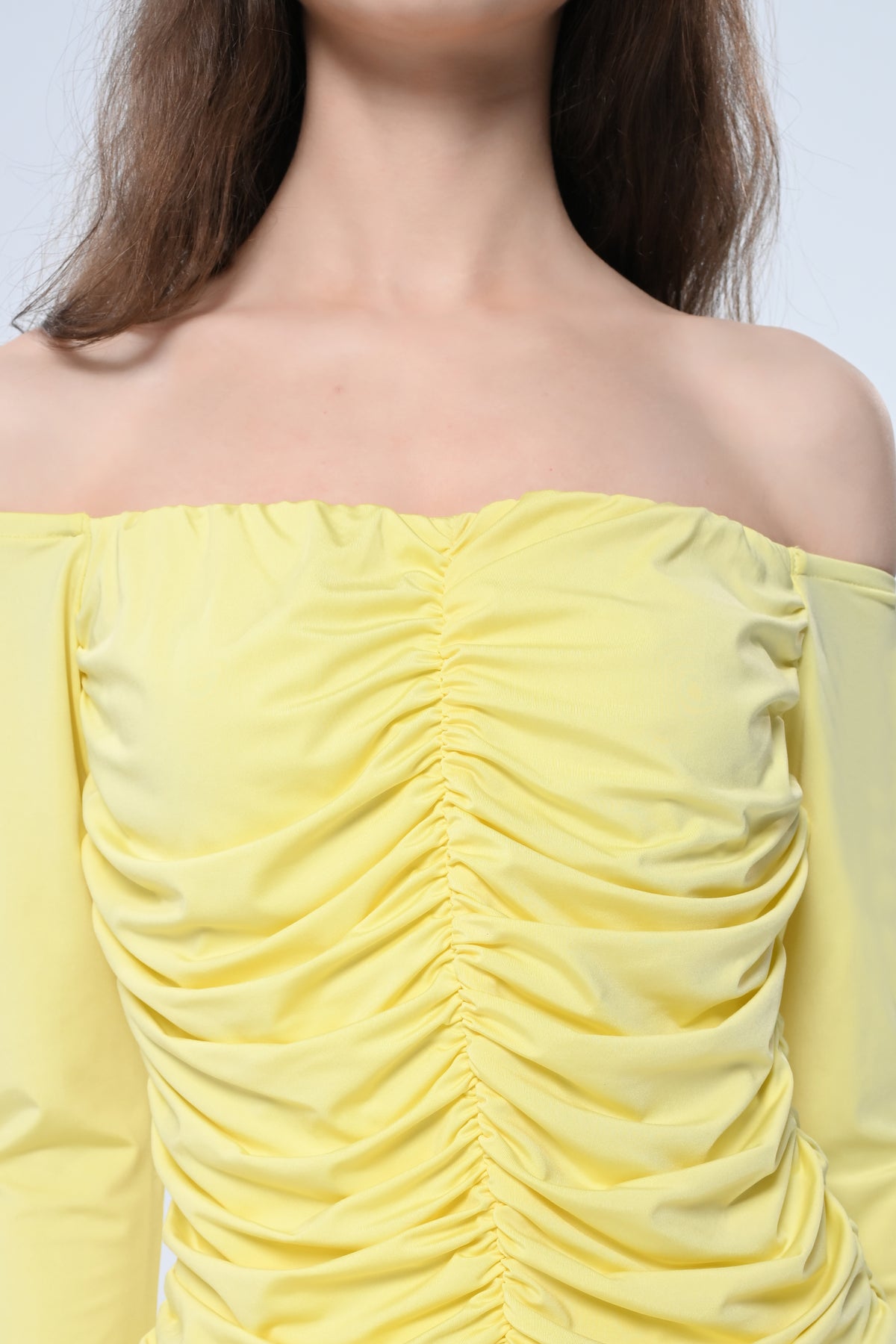 Yellow Ruched Bodycon Mini Dress