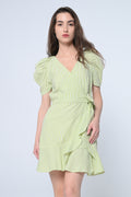 Puff Sleeve Wrap Dress