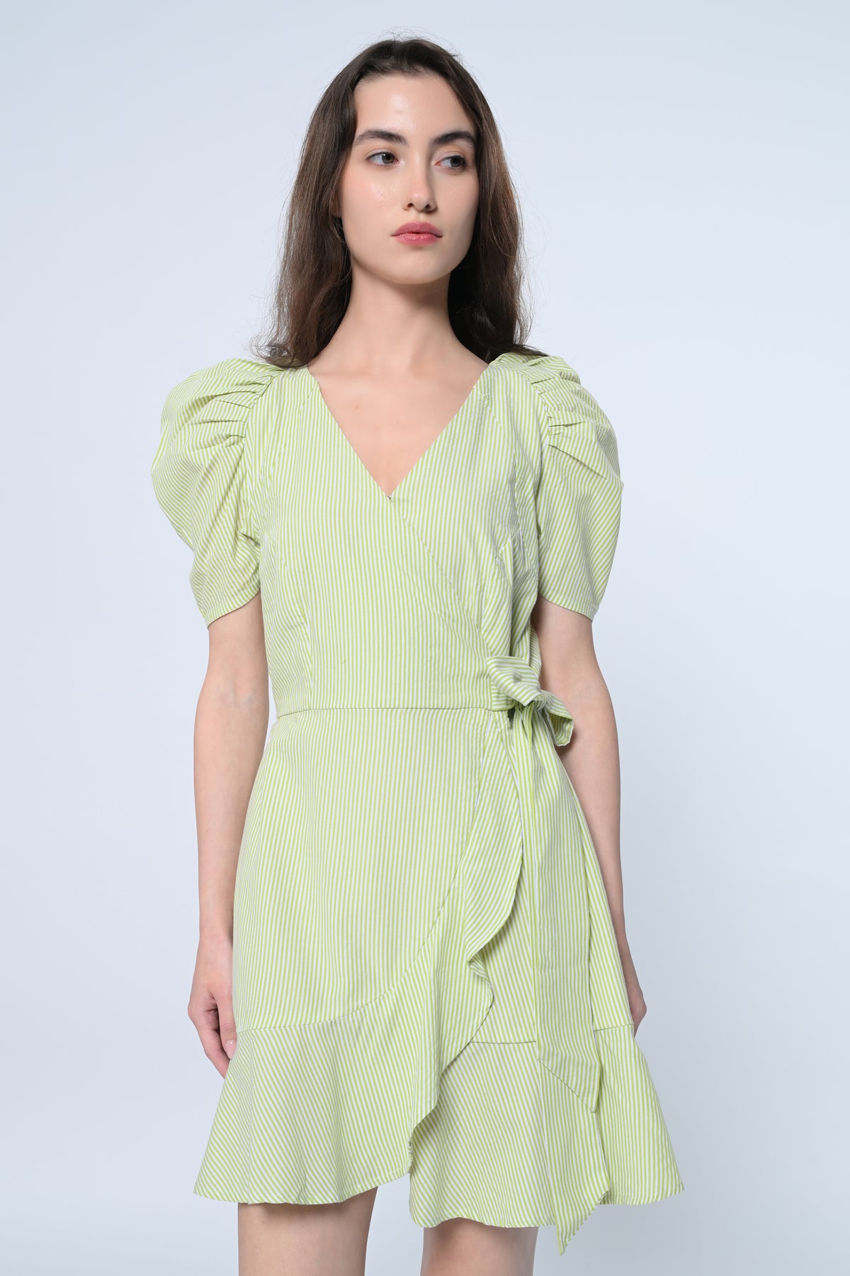 Puff Sleeve Wrap Dress