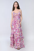Pink Print Floral Maxi Dress
