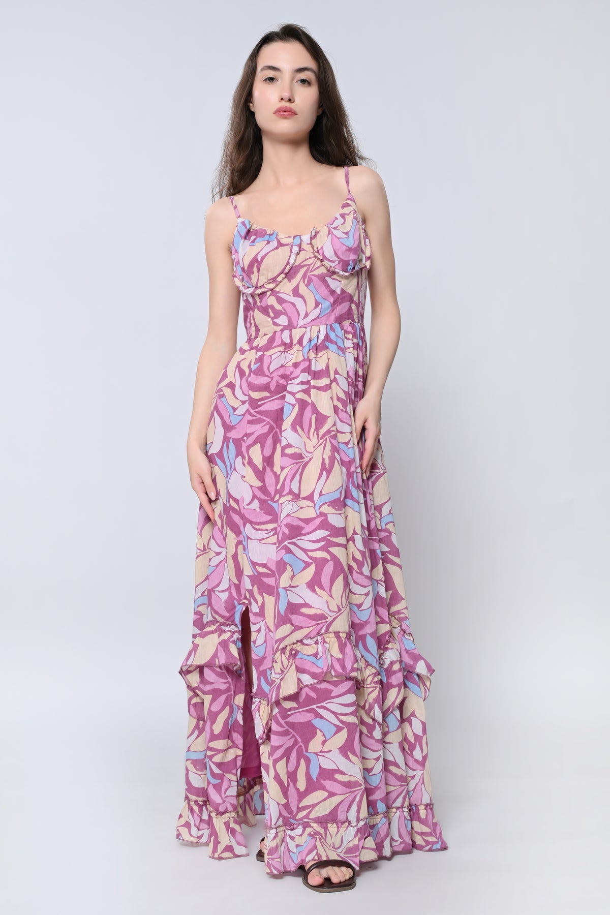 Pink Print Floral Maxi Dress