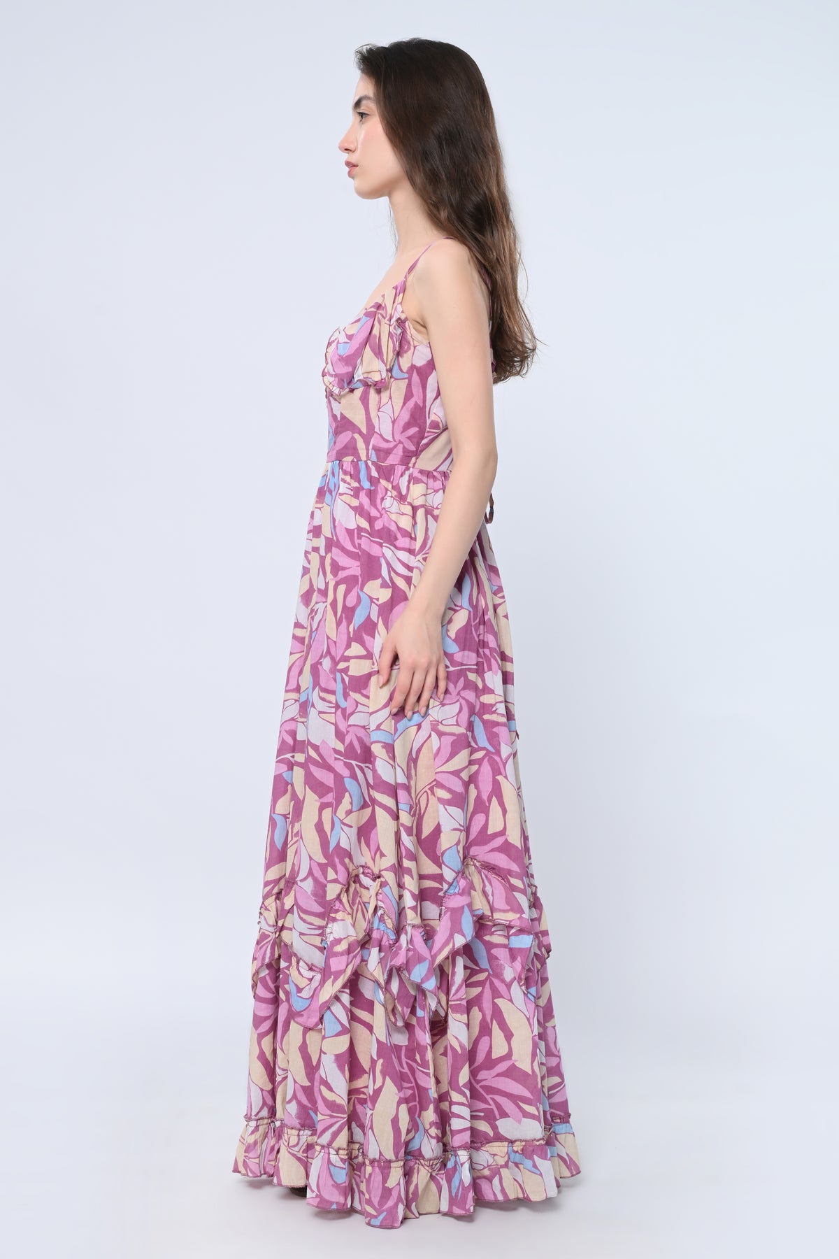 Pink Print Floral Maxi Dress