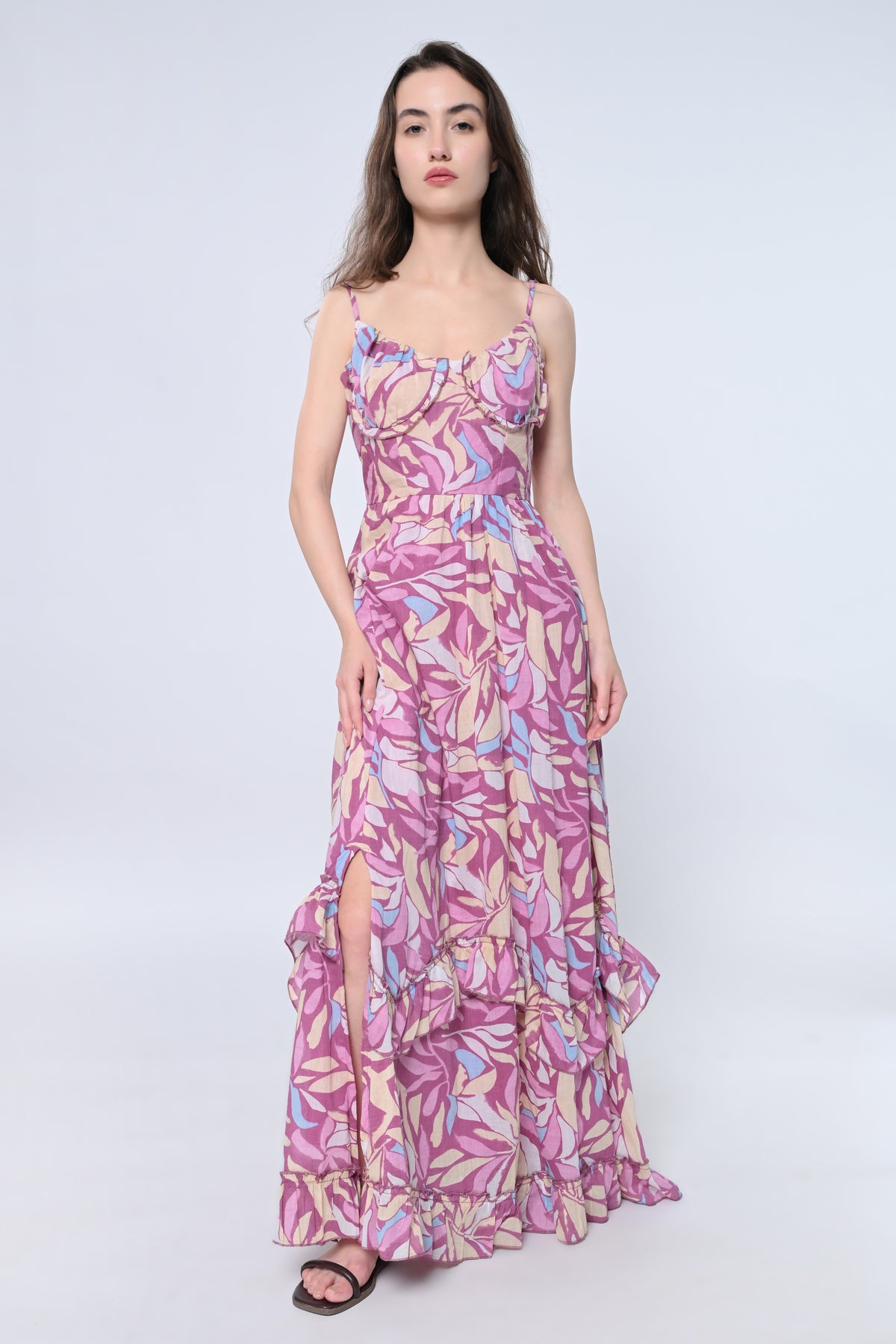 Pink Print Floral Maxi Dress
