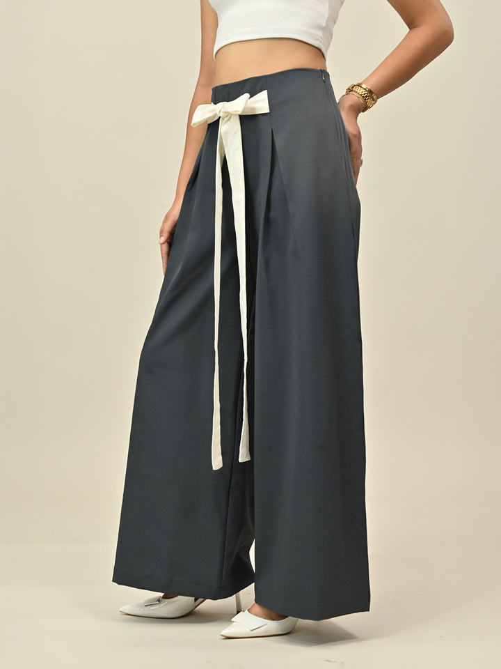 Grey Contrast Belt Pant