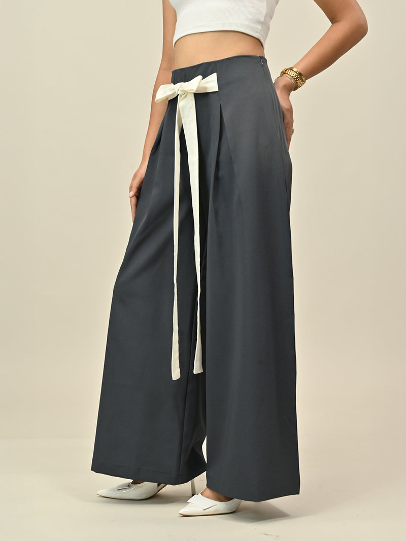 Grey Contrast Belt Pant