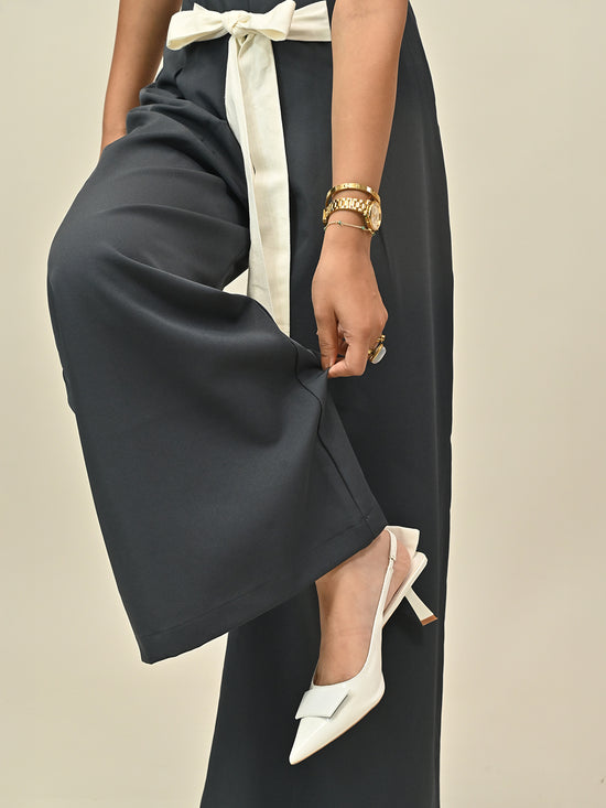 Grey Contrast Belt Pant