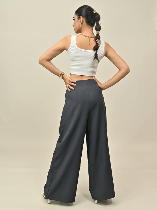 Grey Contrast Belt Pant