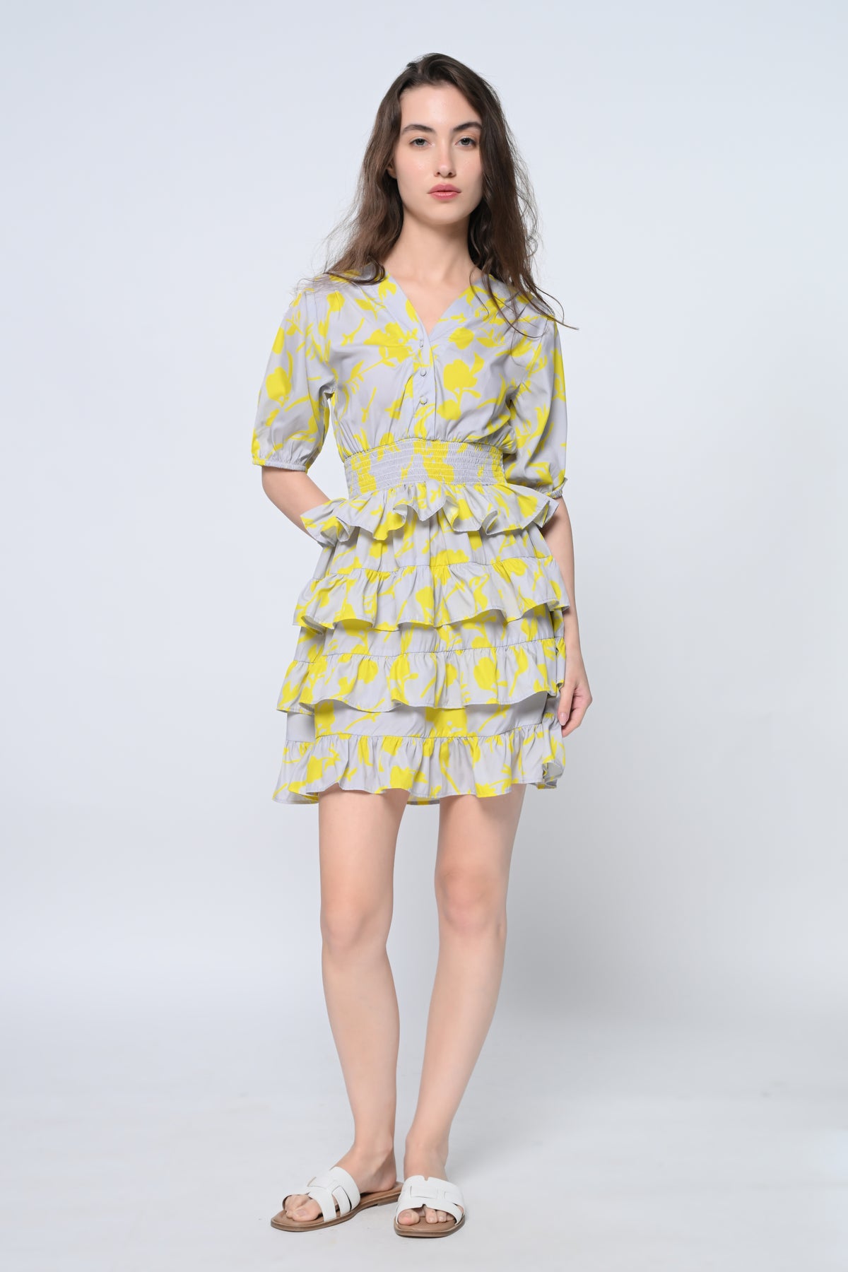 Grey Printed Frill Dress
