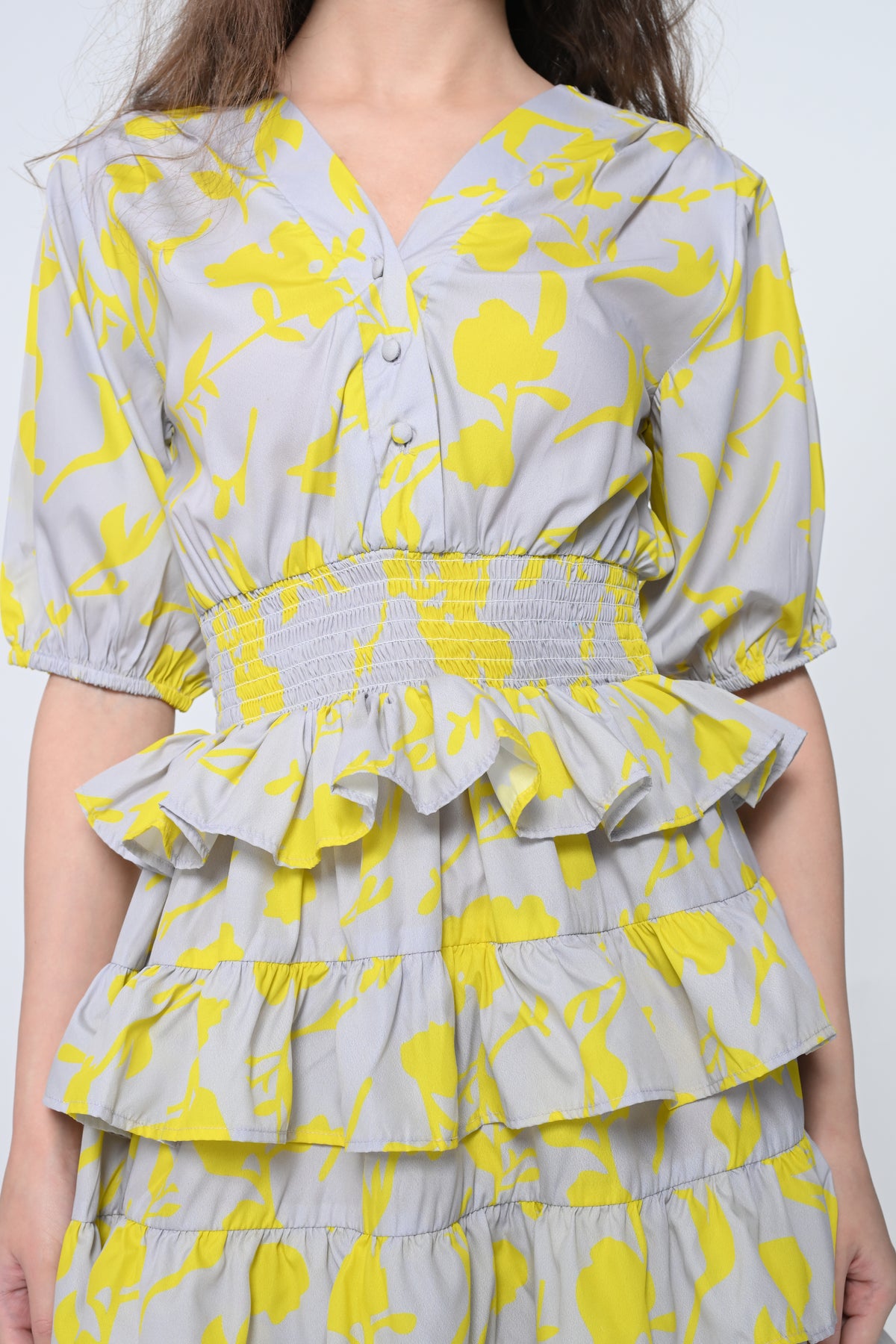Grey Printed Frill Dress