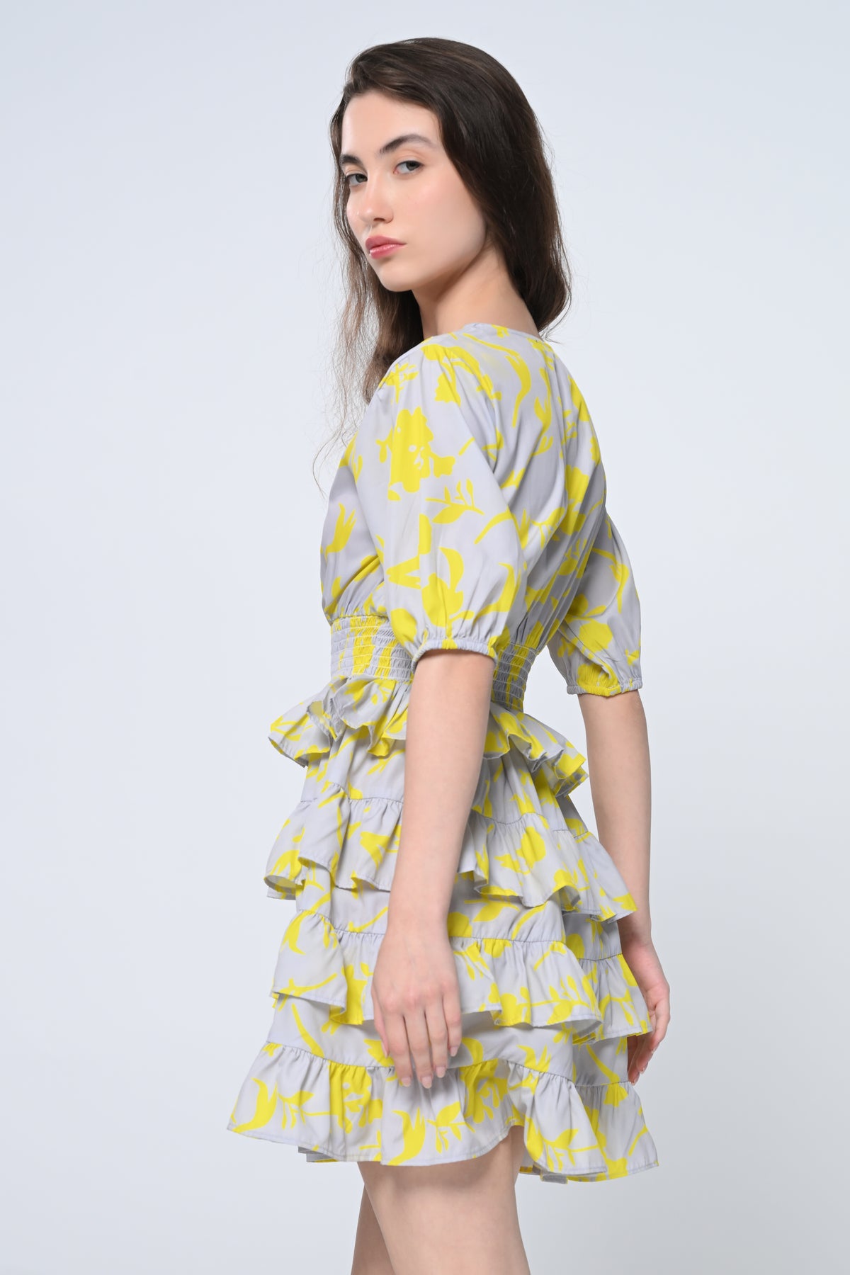 Grey Printed Frill Dress