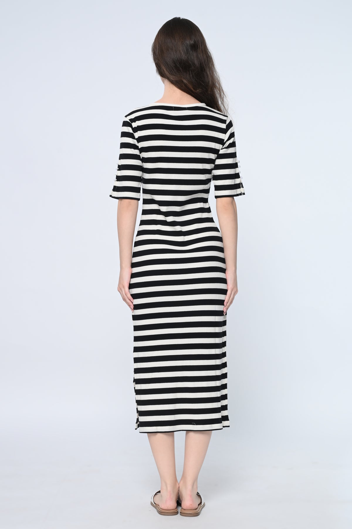 Stripe Pearl detail bodycon dress
