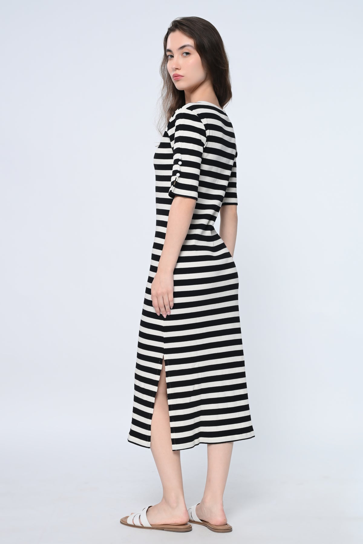 Stripe Pearl detail bodycon dress