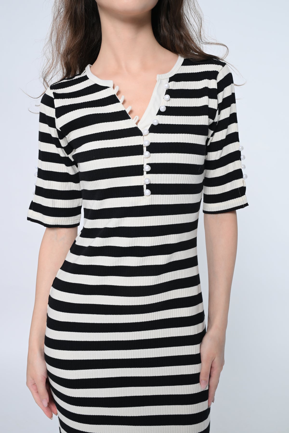 Stripe Pearl detail bodycon dress