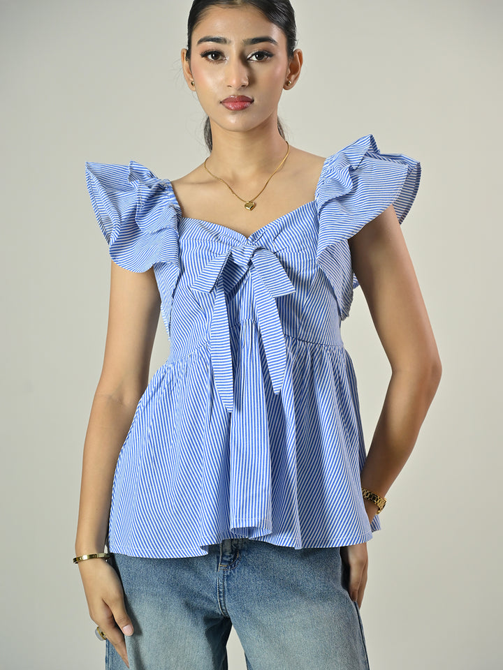 Blue Stripe Frill Top