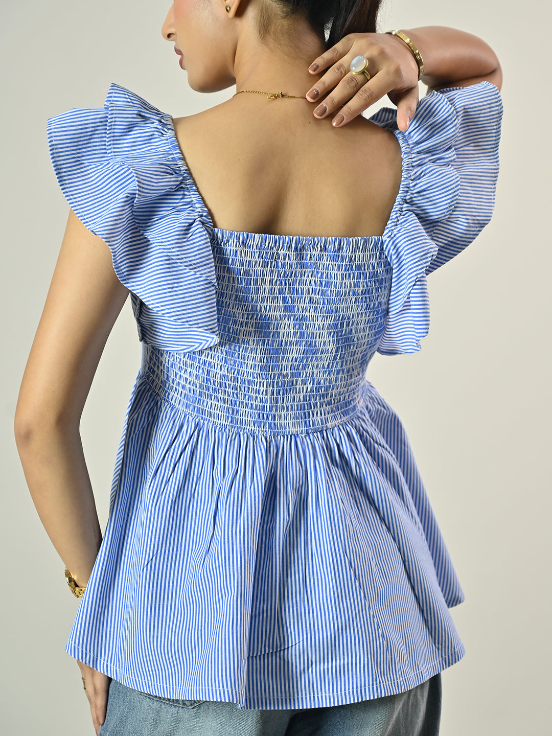 Blue Stripe Frill Top