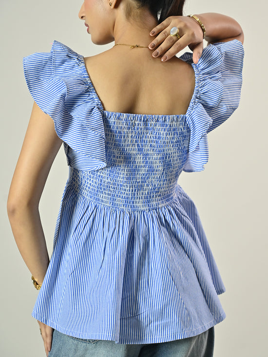 Blue Stripe Frill Top