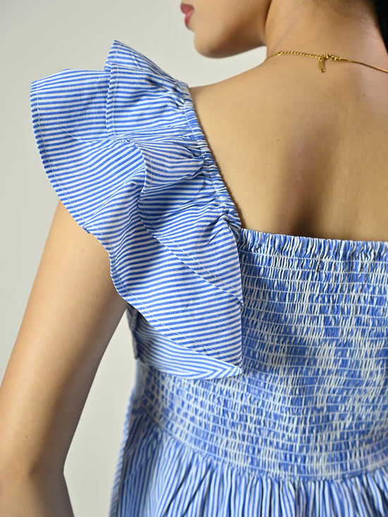 Blue Stripe Frill Top