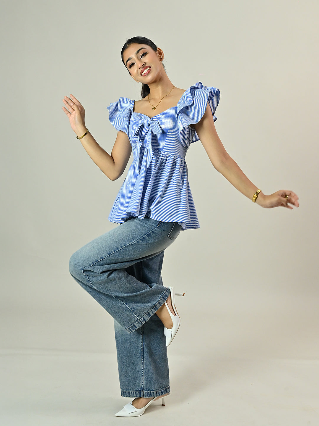 Blue Stripe Frill Top