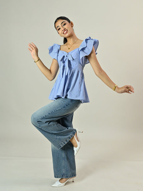 Blue Stripe Frill Top
