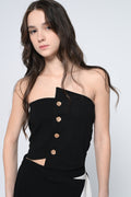 Black Button Crop Top