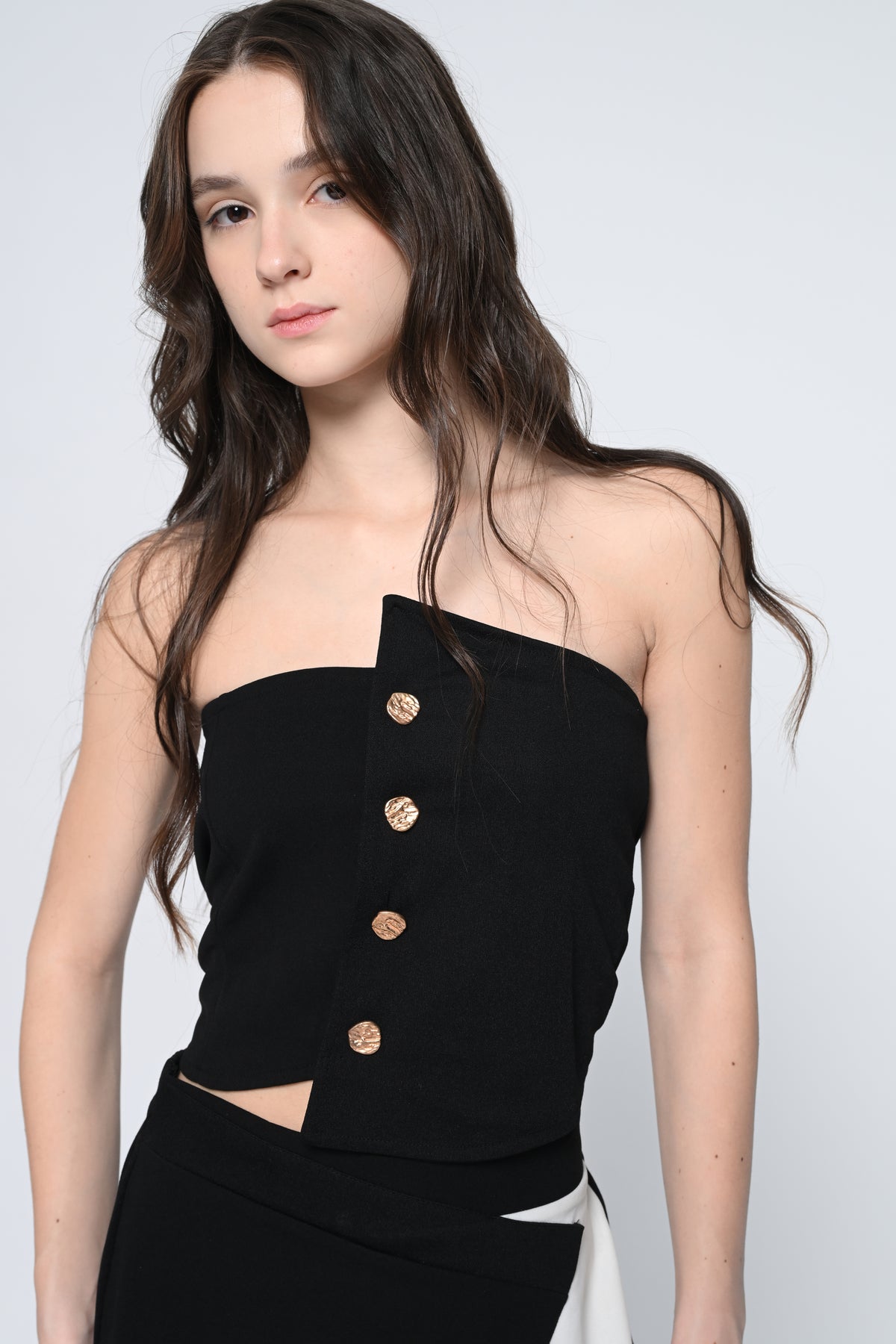 Black Button Crop Top