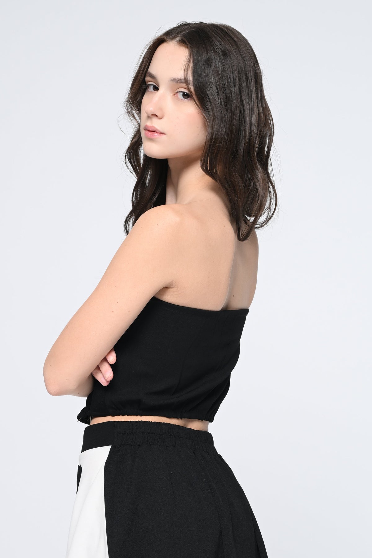 Black Button Crop Top