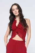 Maroon Halter Neck Crop Top